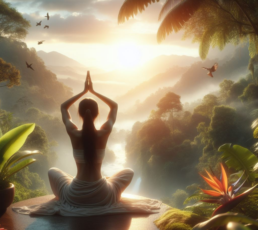 woman sitting quietly over looking a beautiful nature scene